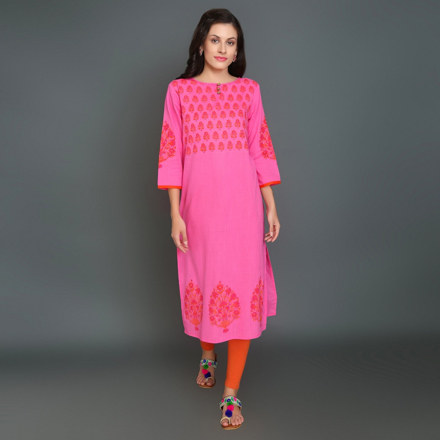 Vedana Straight HandBlock Printed Kurti (Pink)