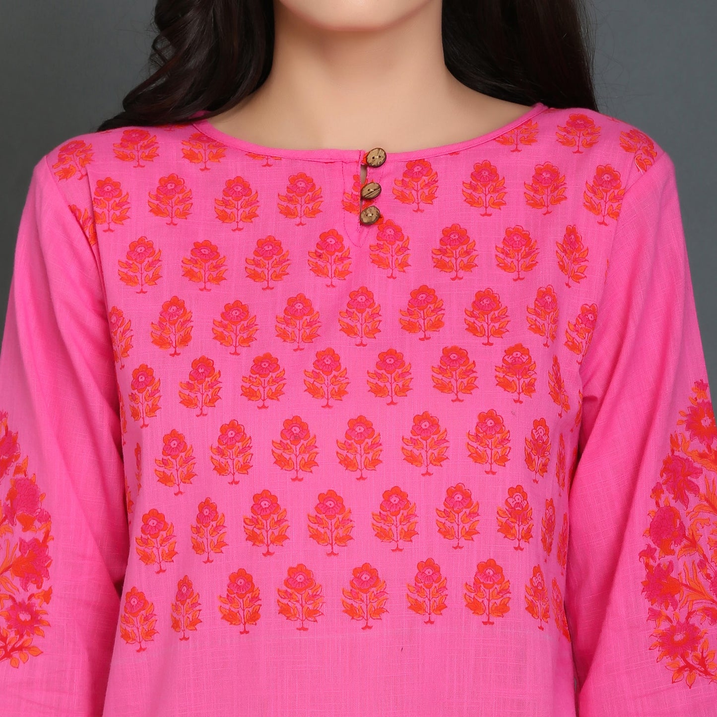 Vedana Straight HandBlock Printed Kurti (Pink)