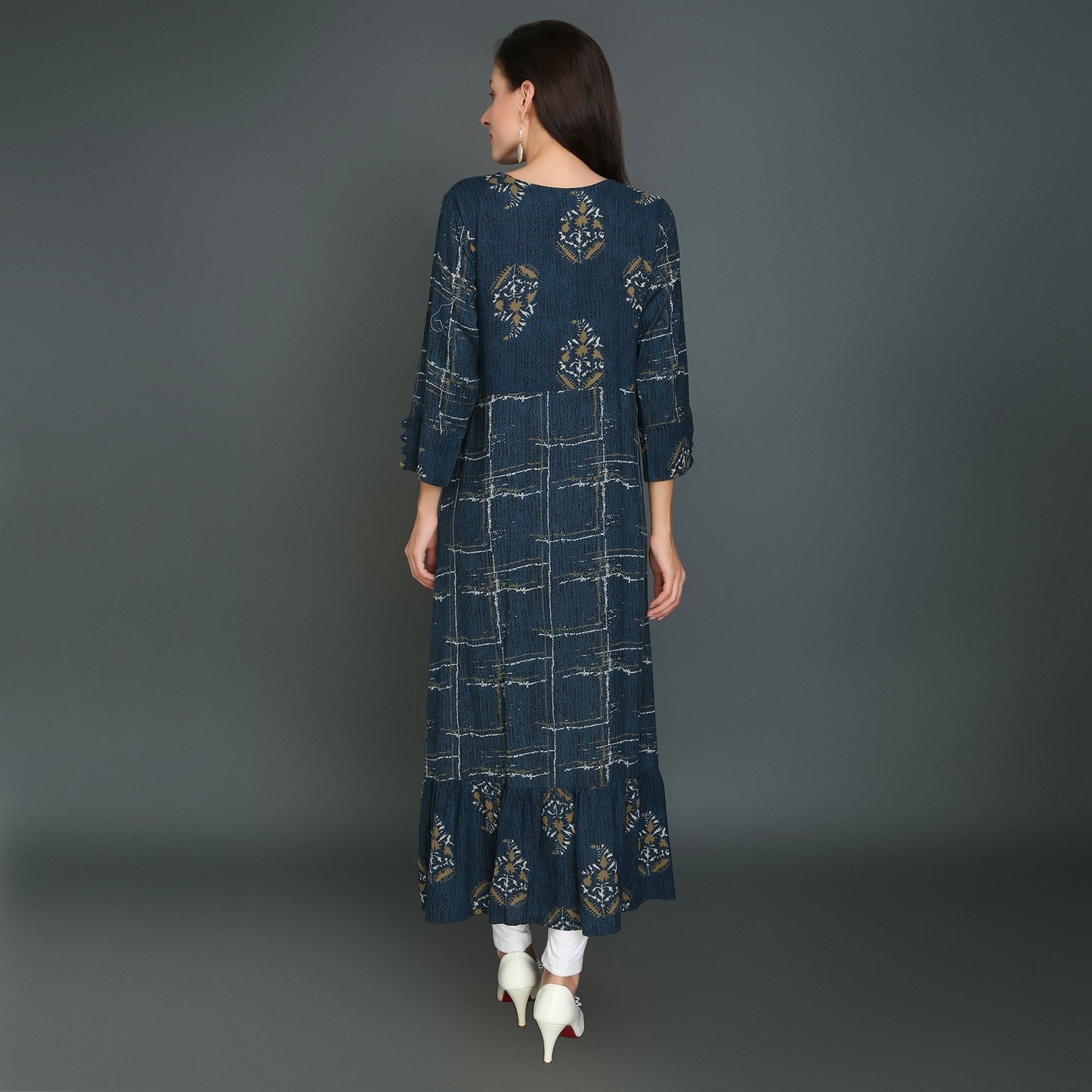 Vedana Rayon A-line Kurti with Ruffled Hem (Blue)