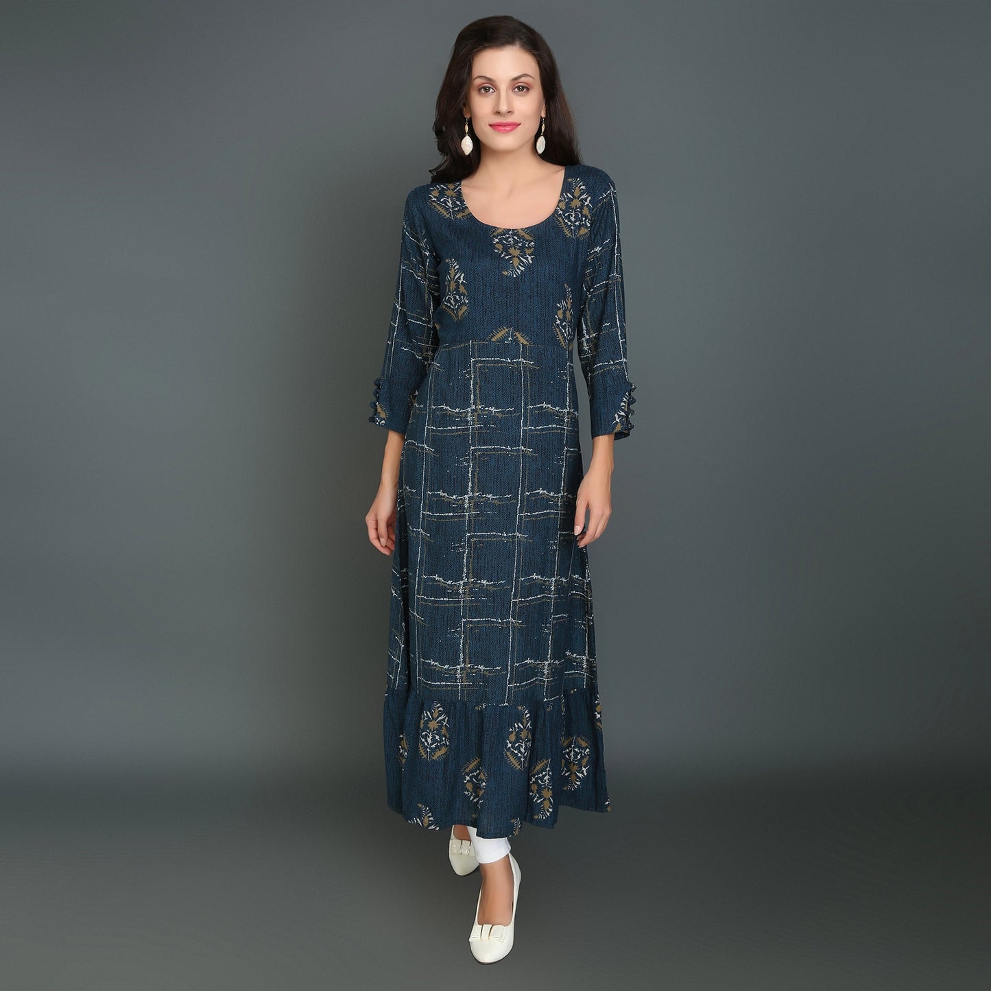 Vedana Rayon A-line Kurti with Ruffled Hem (Blue)
