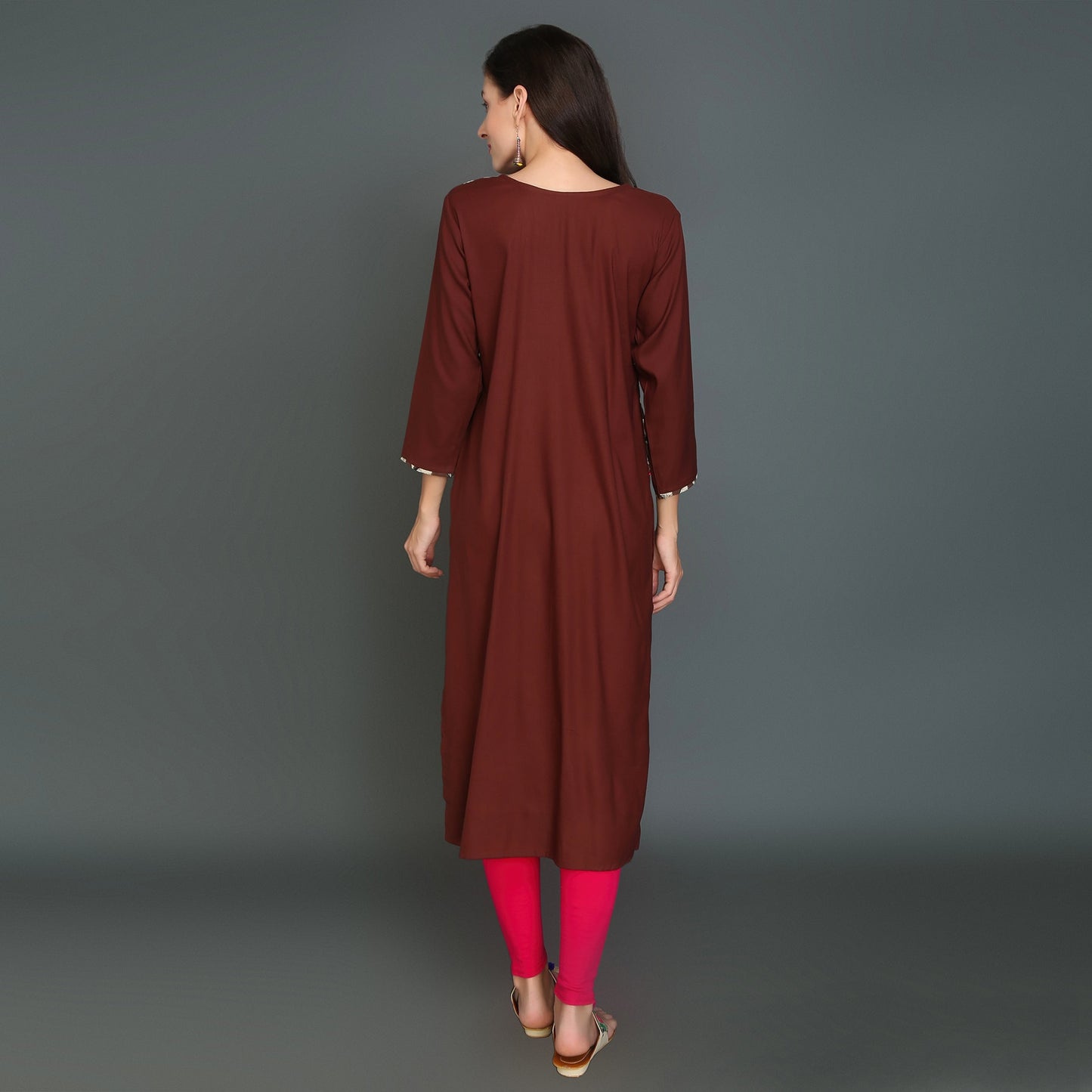 Vedana Casual Shoulder Print Brown Kurti