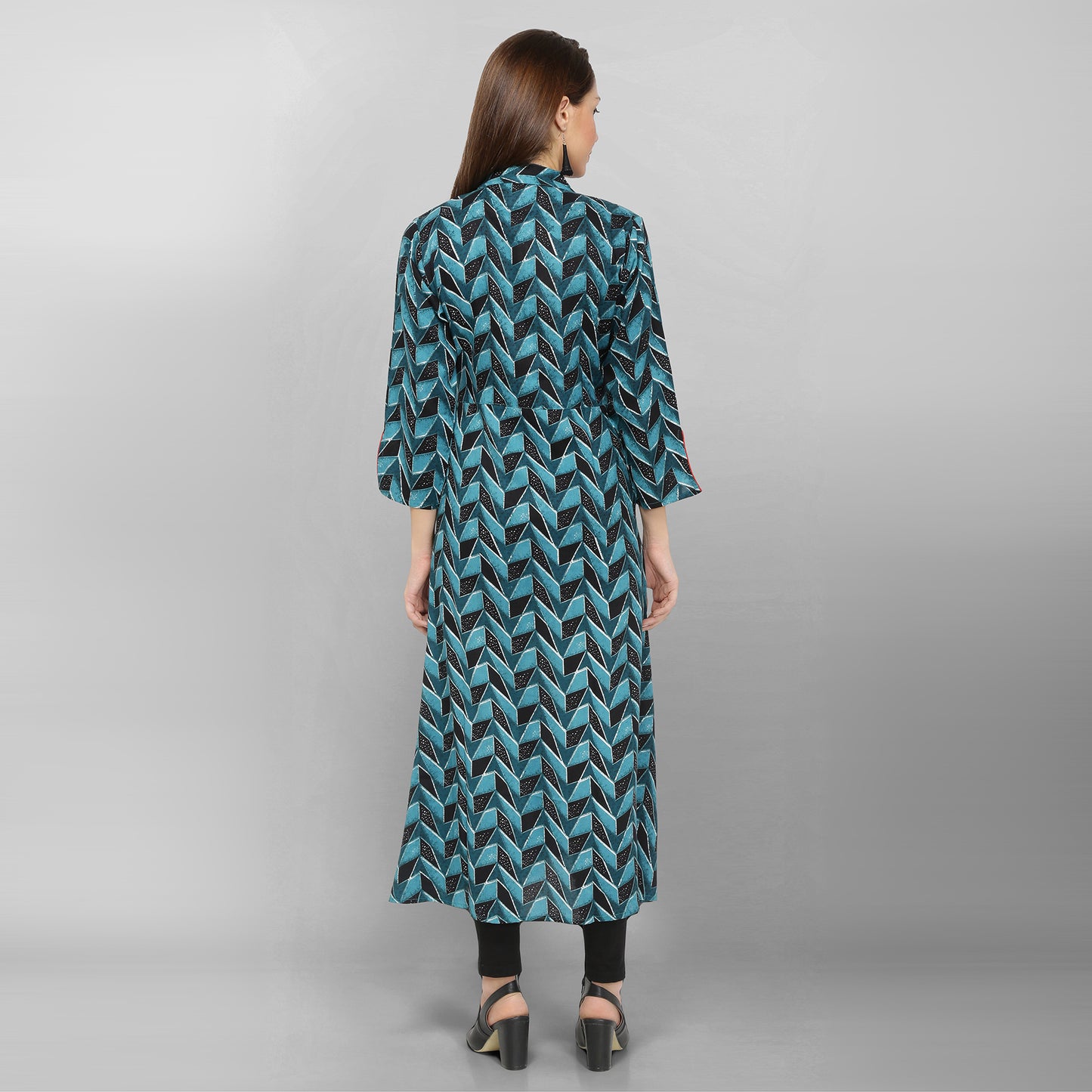Rayon Printed A-line Blue Kurta