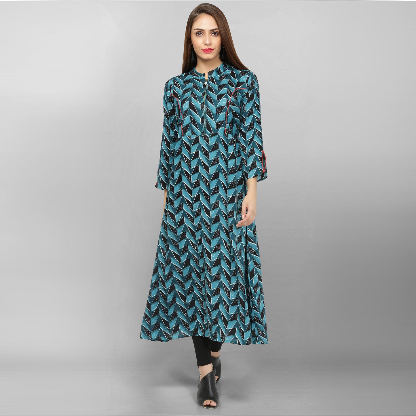 Rayon Printed A-line Blue Kurta