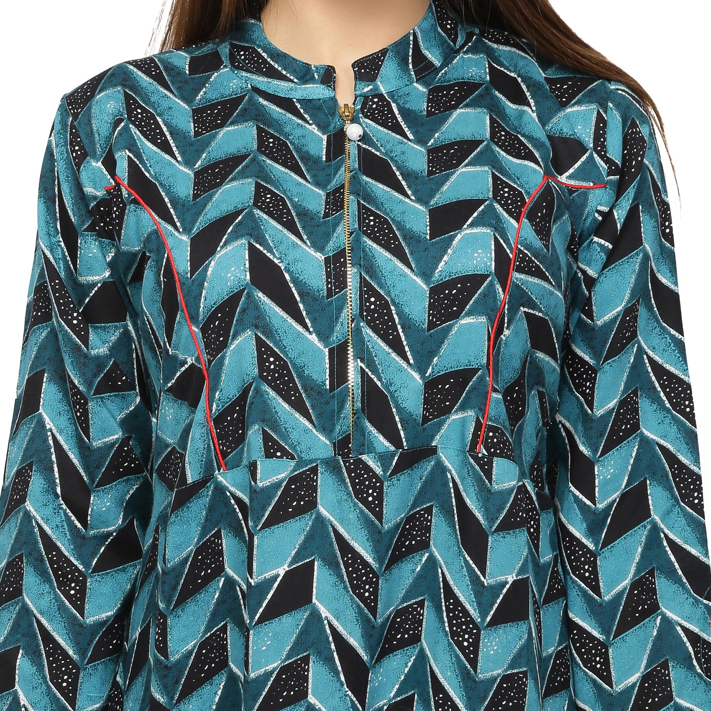 Rayon Printed A-line Blue Kurta