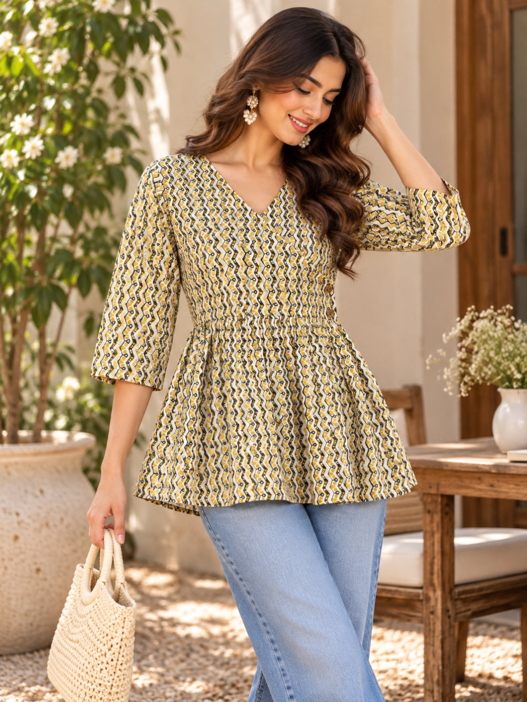 Zigzag Mood – Pure Cotton Printed Peplum Top