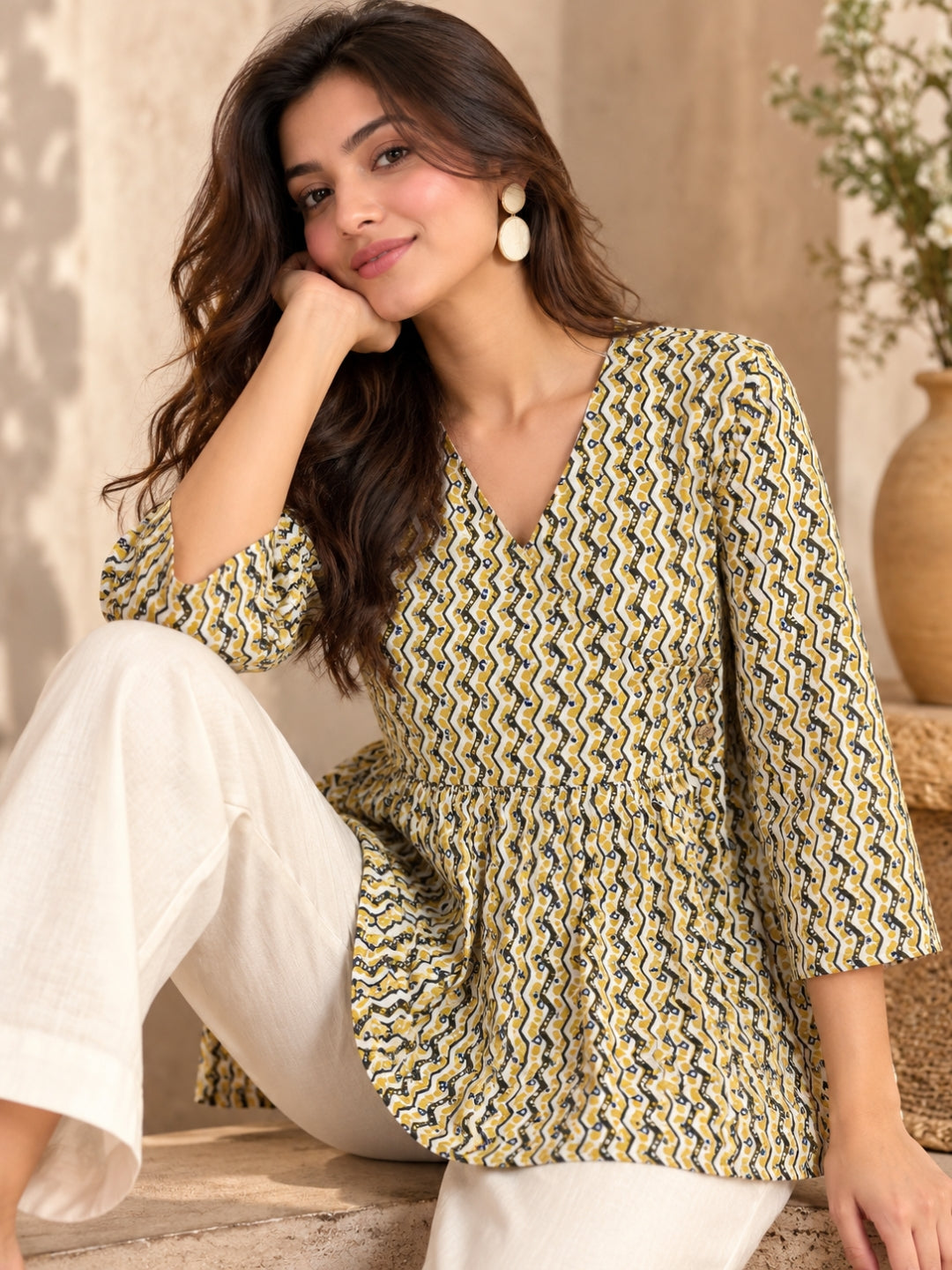 Zigzag Mood – Pure Cotton Printed Peplum Top
