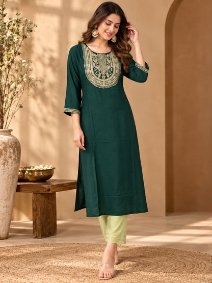 Emerald & Sage Luxe — Viscose Rayon Kurta Trousers Set
