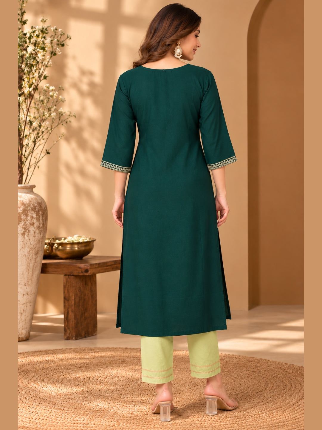 Emerald & Sage Luxe — Viscose Rayon Kurta Trousers Set