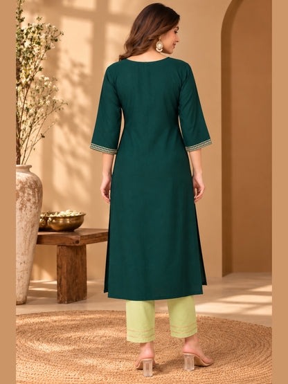 Emerald & Sage Luxe — Viscose Rayon Kurta Trousers Set