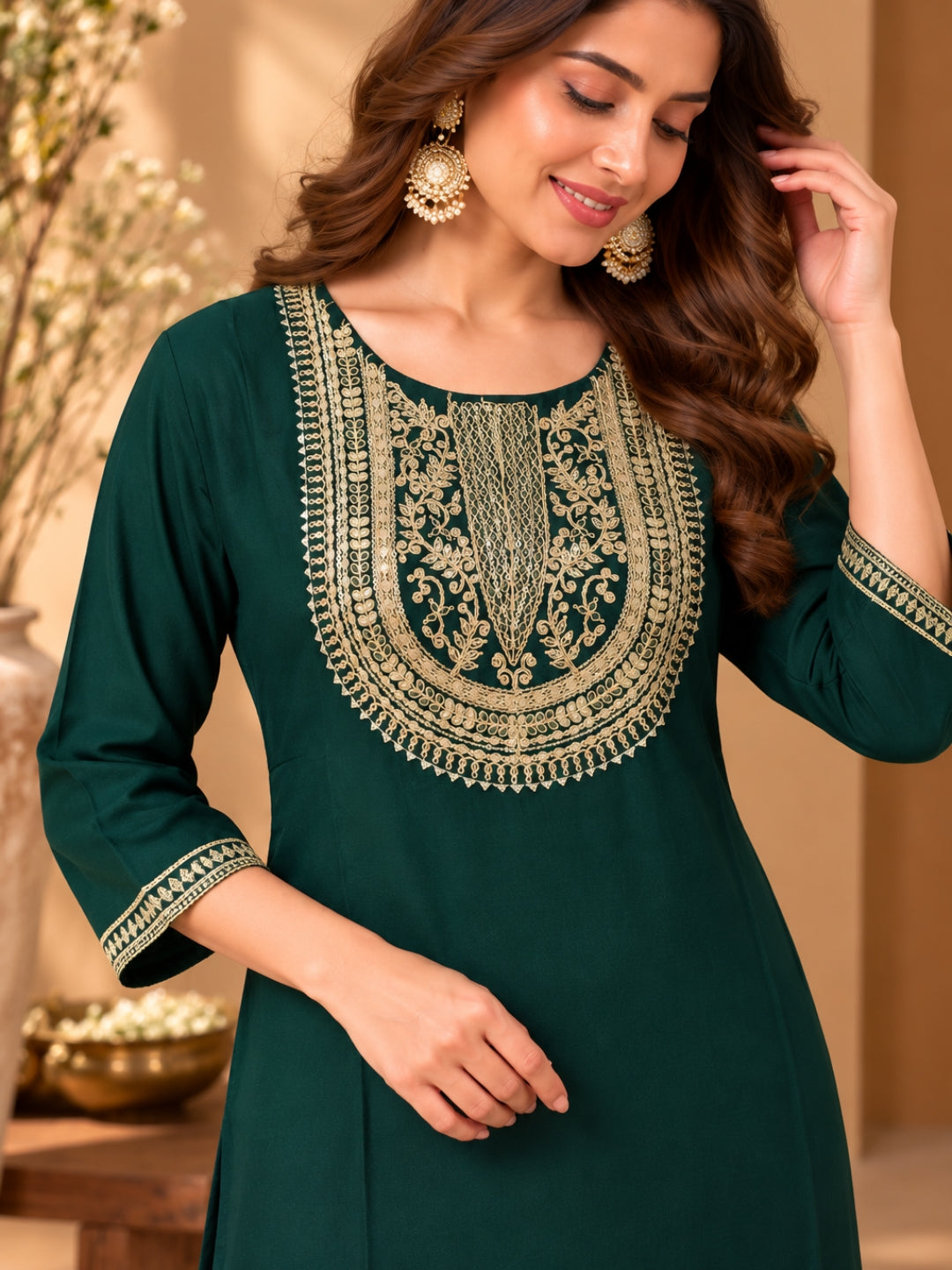 Emerald & Sage Luxe — Viscose Rayon Kurta Trousers Set