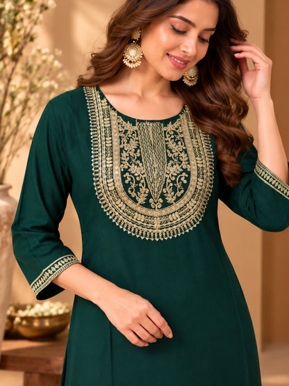 Emerald & Sage Luxe — Viscose Rayon Kurta Trousers Set