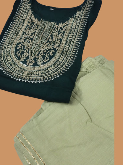 Emerald & Sage Luxe — Viscose Rayon Kurta Trousers Set