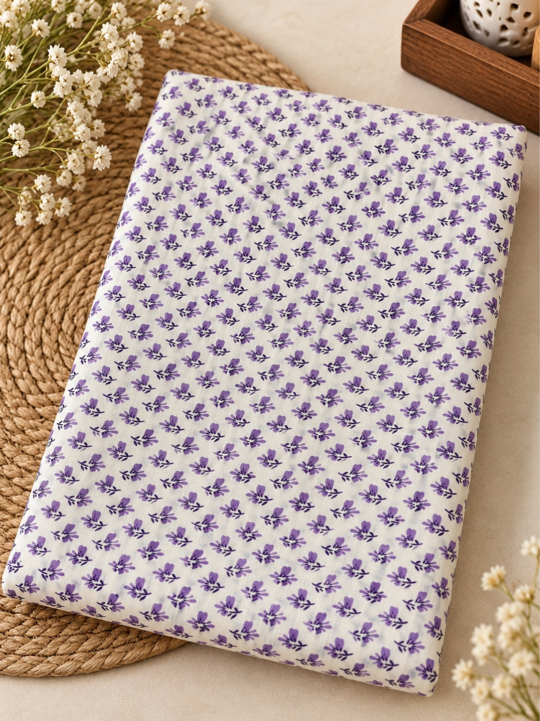 Premium Pure Cotton 60×60 – Lavender Floral Print Fabric | 42" Width