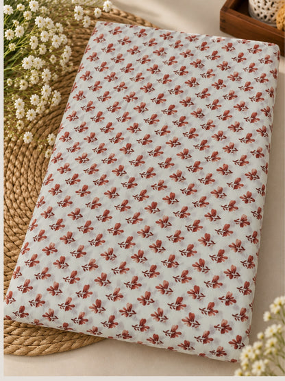 Premium Pure Cotton 60×60 – Rust Floral Print Fabric | 42" Width