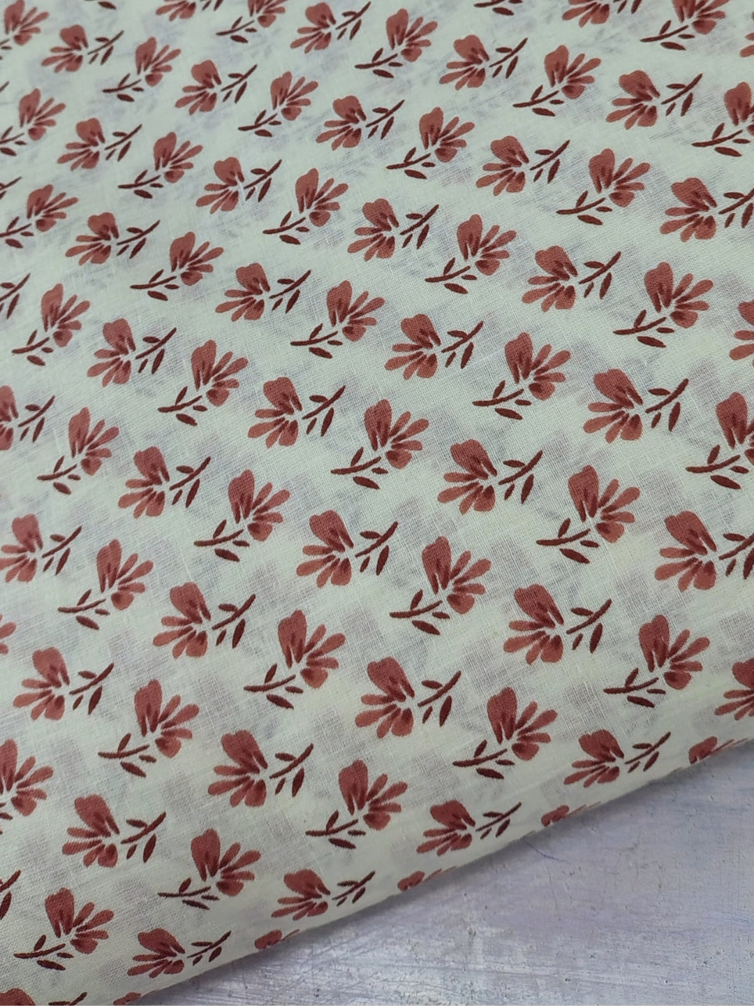 Premium Pure Cotton 60×60 – Rust Floral Print Fabric | 42" Width