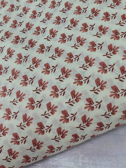 Premium Pure Cotton 60×60 – Rust Floral Print Fabric | 42" Width
