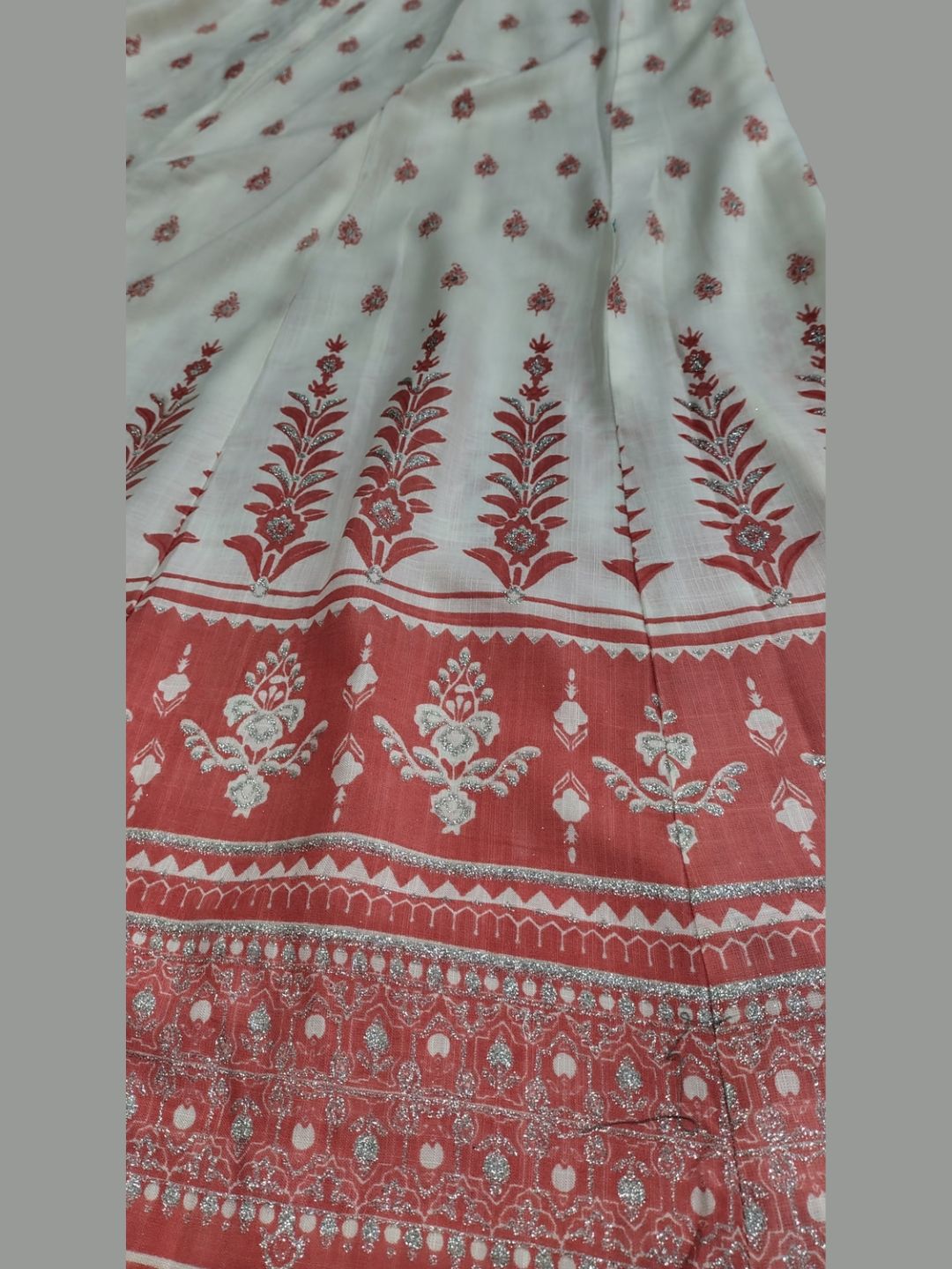 Coral Glow ✨ Mirror-Work Peplum Top & Printed Anarkali Skirt Set