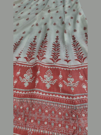 Coral Glow ✨ Mirror-Work Peplum Top & Printed Anarkali Skirt Set