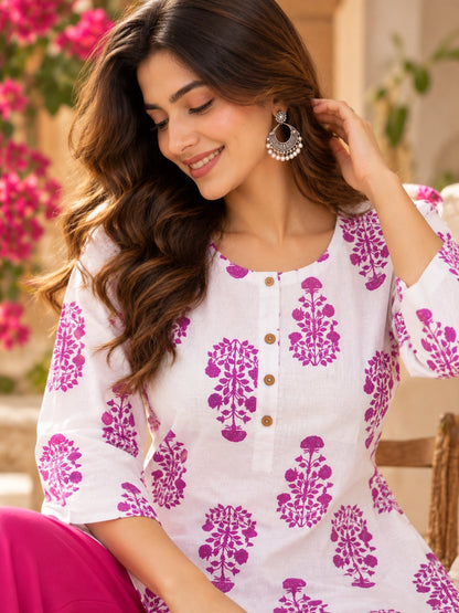Purple Bloom – Pure Cotton Top & Easy-Fit Rayon Palazzo Set