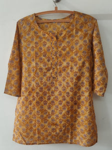 Pure Cotton Printed Short Kurta - Mustard