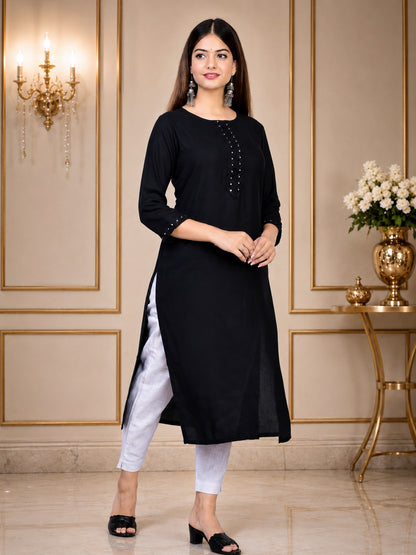 The Mirror Muse Viscose Rayon Kurta -Black