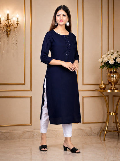 The Mirror Muse Viscose Rayon Kurta - Navy