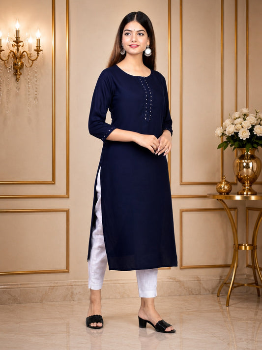 The Mirror Muse Viscose Rayon Kurta - Navy