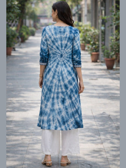 Indigo Vibe – Tie-Dye Rayon Kurta with Embroidery