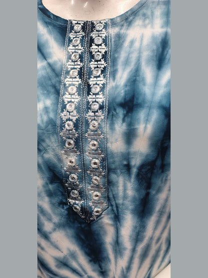 Indigo Vibe – Tie-Dye Rayon Kurta with Embroidery