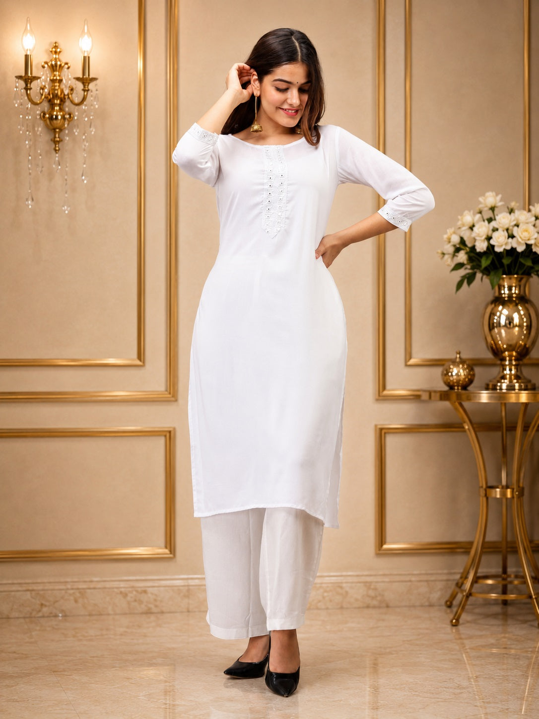 The Mirror Muse Viscose Rayon Kurta - White