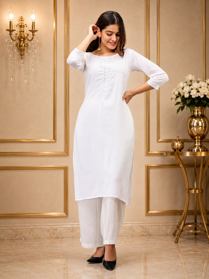 The Mirror Muse Viscose Rayon Kurta - White