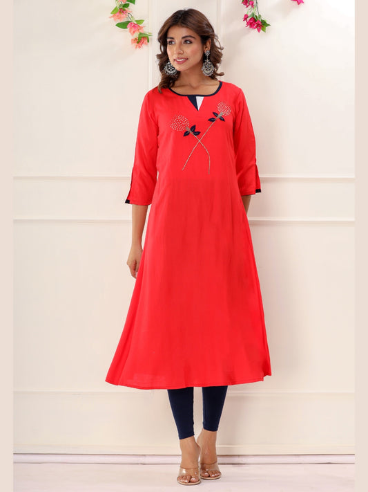 The Cherry Red Flare Kurta