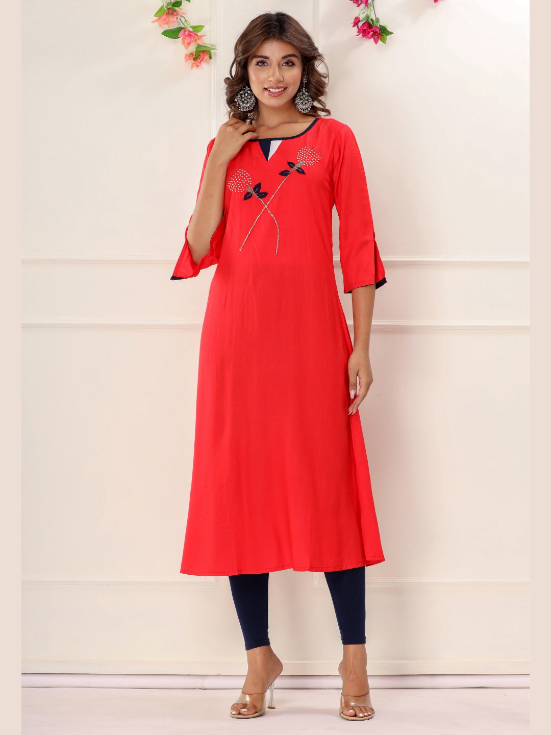 The Cherry Red Flare Kurta