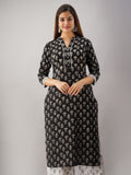 Pure Cotton Hand Embroidered Printed Straight cut Kurta - Black