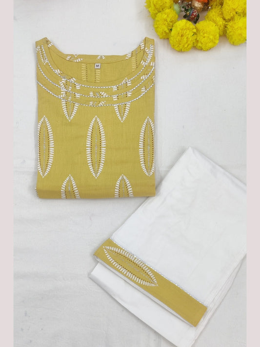 Cotton Blend Abstract Print Kurta Palazzo Set - Lemon
