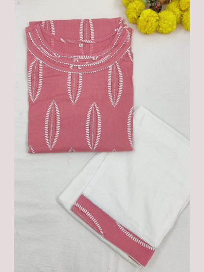 Cotton Blend Abstract Print Kurta Palazzo Set - Peach