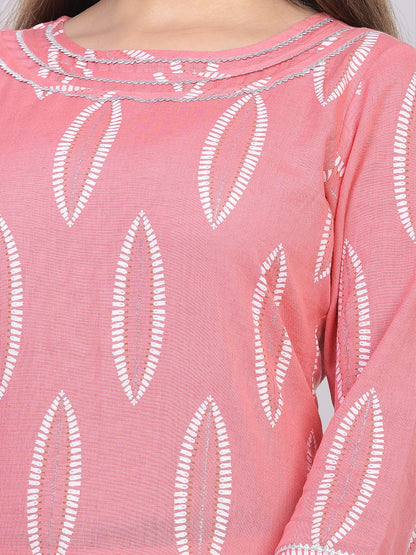 Cotton Blend Abstract Print Kurta Palazzo Set - Peach