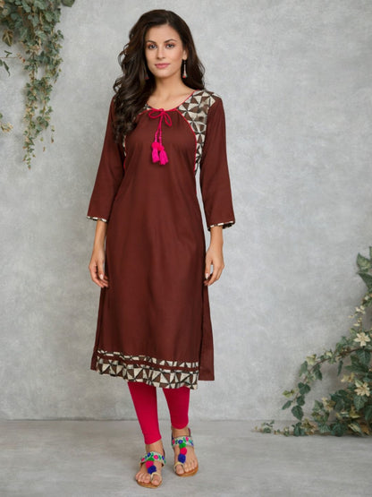 Urban Charm Rayon Kurta - Rust Radiance