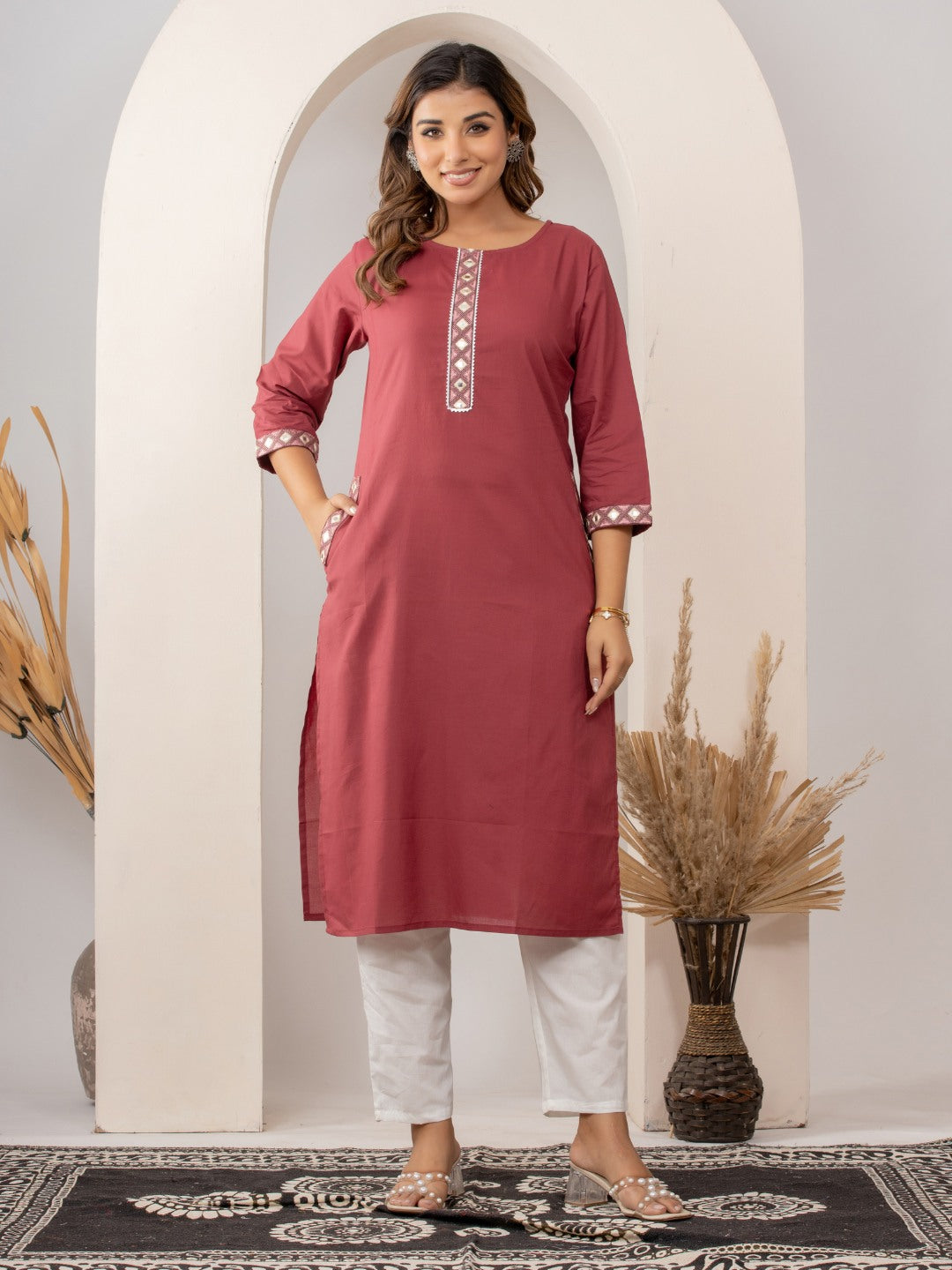 The Mauve Muse: Mirror-Work Magic Cotton Kurta