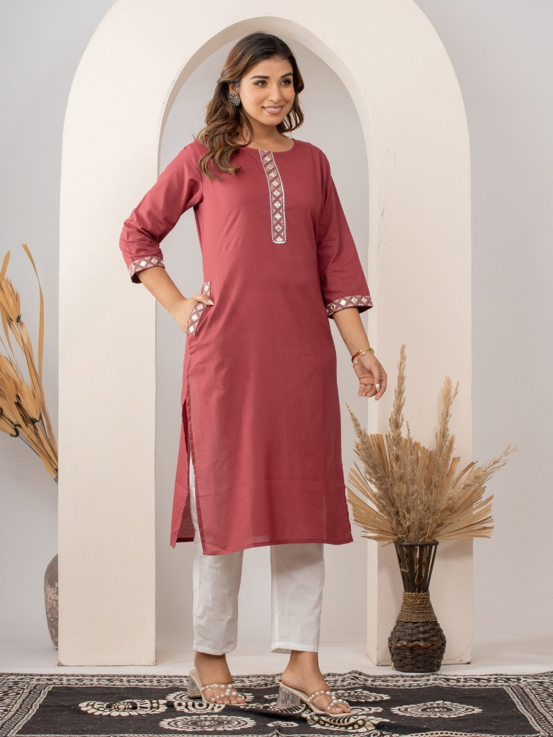 The Mauve Muse: Mirror-Work Magic Cotton Kurta
