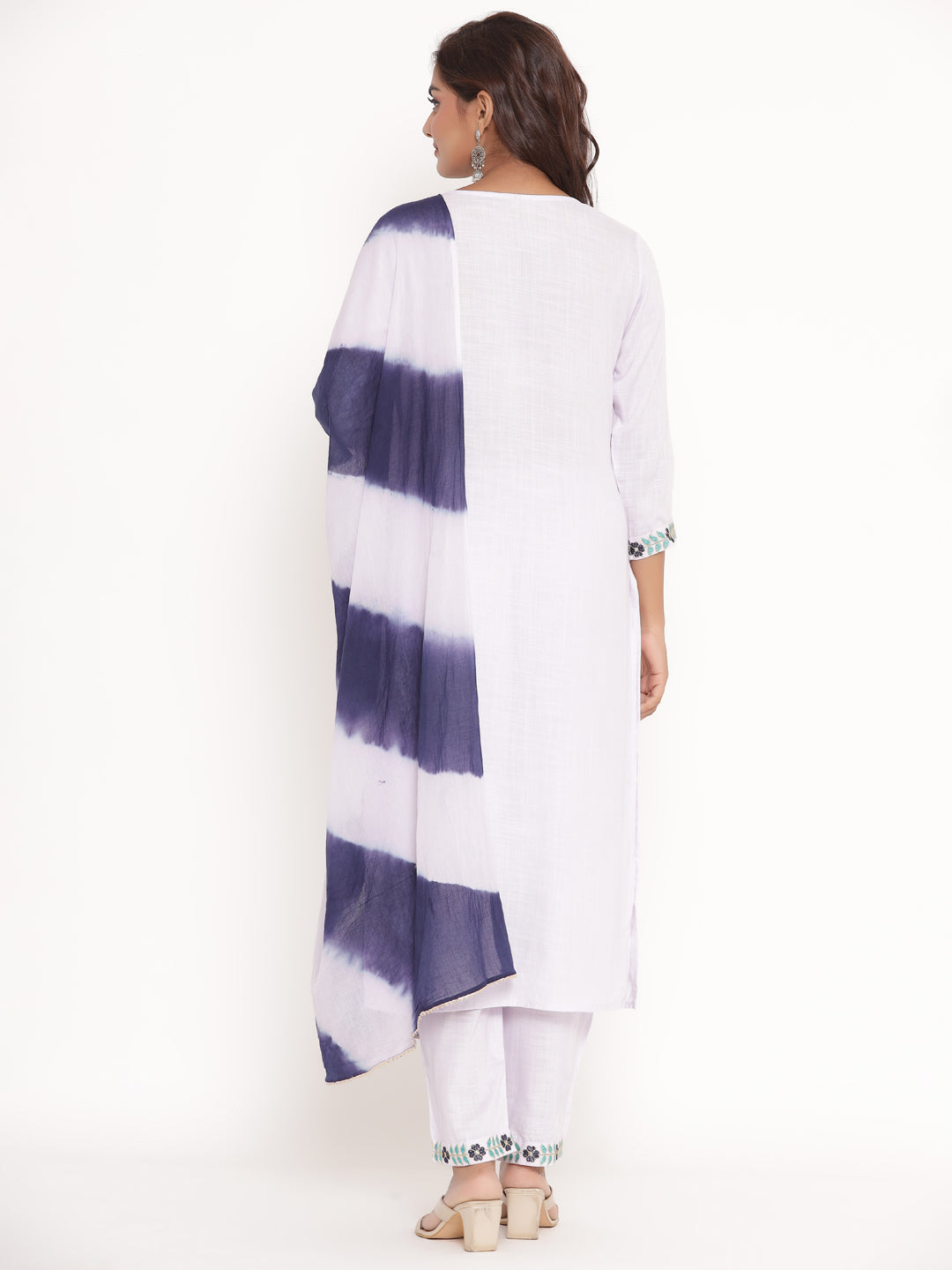 Rayon Slub Thread Embroidered Kurta, Pant, Dupatta Set - Light Blue