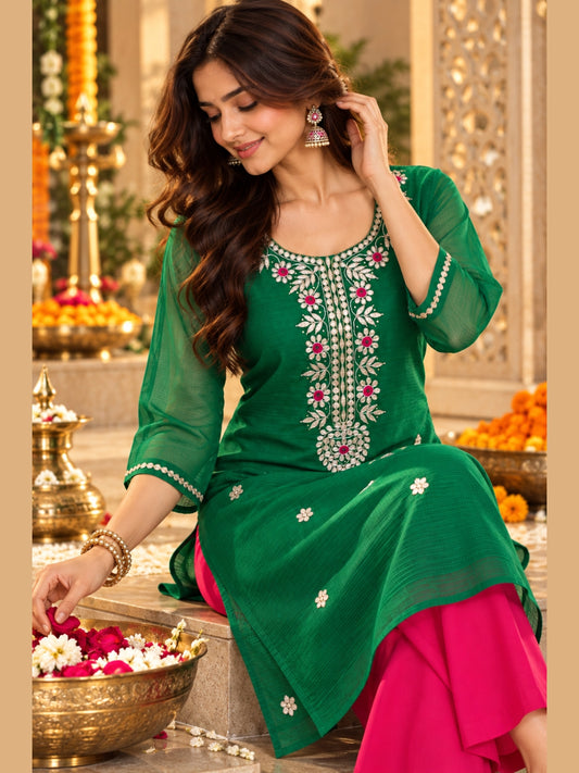 Gulnaar – Emerald Chanderi Gota Patti Festive Set