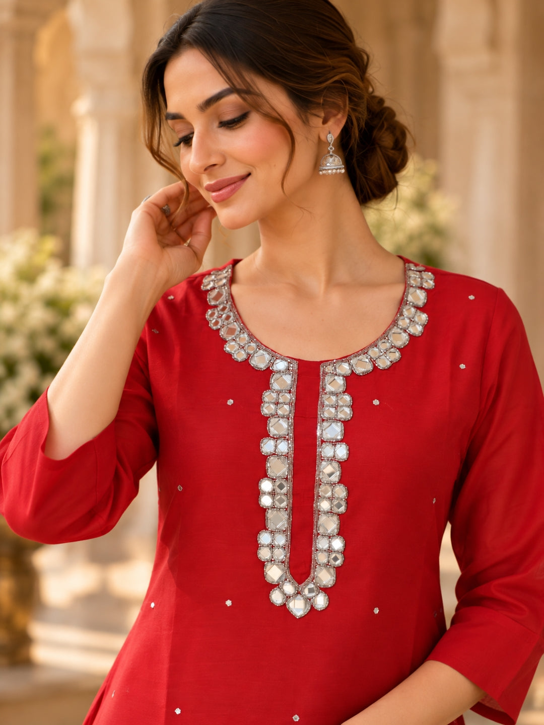 Mirror Magic – Red Chanderi Kurta Set
