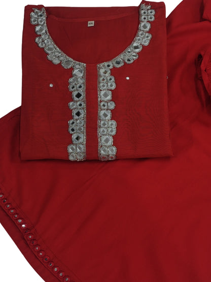 Mirror Magic – Red Chanderi Kurta Set
