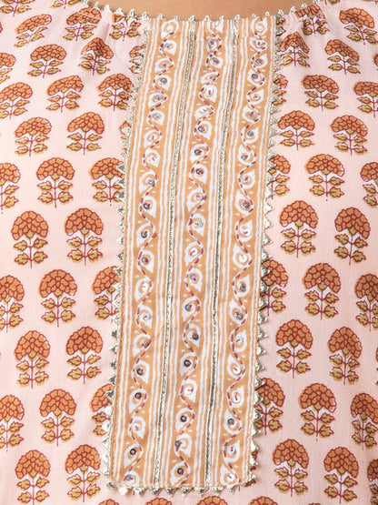 Pure Cotton Printed Kurta Pant Set with HandWork - Ivory