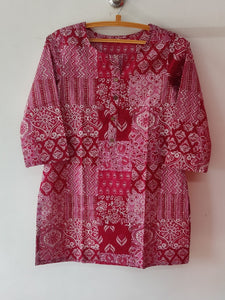 Pure Cotton Patch Printed Top - Maroon-Pink