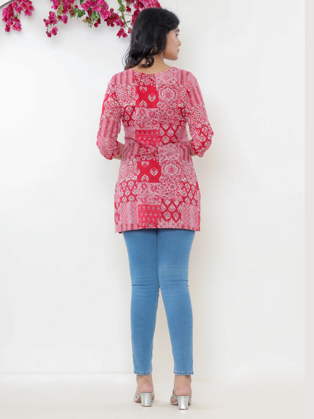 Pure Cotton Patch Printed Top - Maroon-Pink