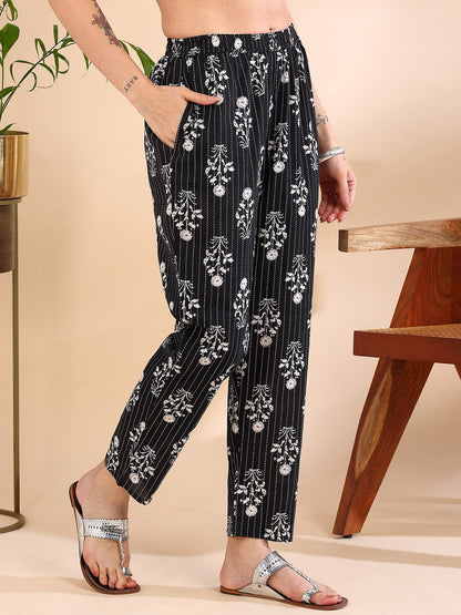 Effortless Chic Floral Stripes Co-ord Set! - Black & White