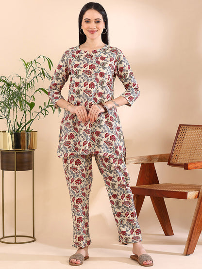 Artisan Bloom Pure Cotton Co-ord Set - Beige
