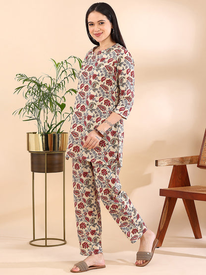 Artisan Bloom Pure Cotton Co-ord Set - Beige